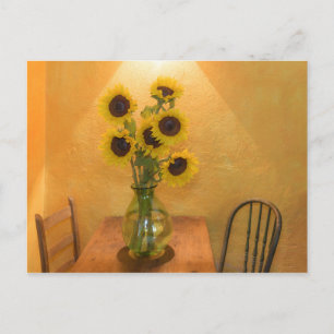 Zonnebloemen in vaas op tafel 2 briefkaart
