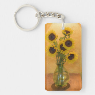 Zonnebloemen in vaas op tafel 2 sleutelhanger