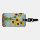 Zonnebloemen in vaas op tafel bagagelabel (Voorkant horizontaal)