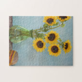 Zonnebloemen in vaas op tafel legpuzzel (Horizontaal)