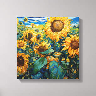 Zonnebloemen in Van Gogh stijl Canvas Afdruk