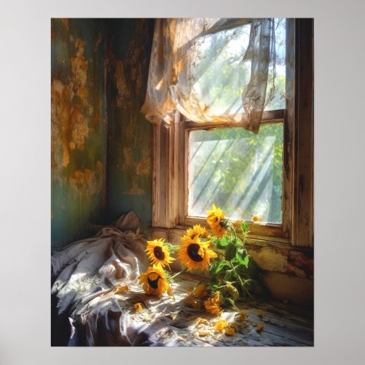 Zonnebloemen in Vase Window Sill Scene #SFW1016 Poster (Voorkant)