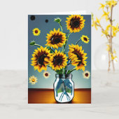  Zonnebloemen in Vazen Kunst | Mama's verjaardag Kaart (Gele Bloem)