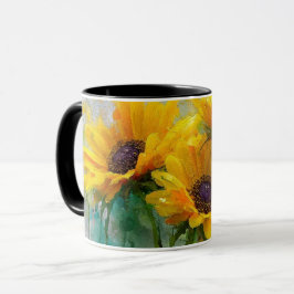 zonnebloemen in vintage aquarel stijl mok