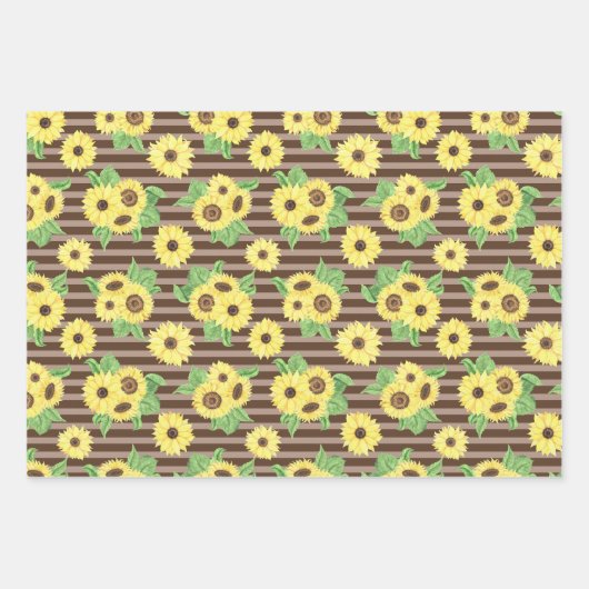 Zonnebloemen inpakpapier Flat Sheet Set van 3 (Voorkant 3)