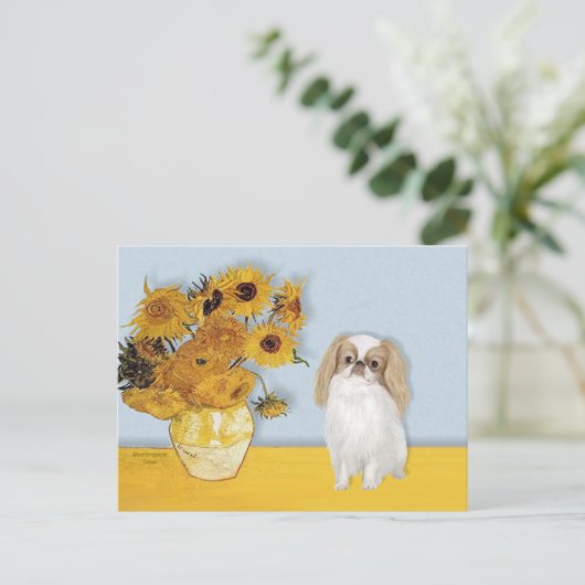 Zonnebloemen - Japanse Chin (L1) Briefkaart (Staand voorkant)