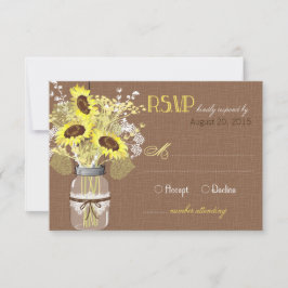 Zonnebloemen Jar Burlap Rustic RSVP-kaart RSVP Kaartje