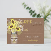 Zonnebloemen Jar Burlap Rustic RSVP-kaart RSVP Kaartje (Staand voorkant)
