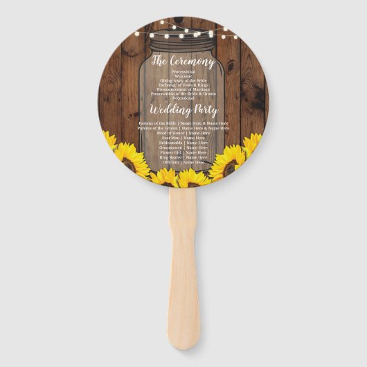 Zonnebloemen Jar Hout Trouwprogramma Bloemen Fan Handwaaier (Achterkant)