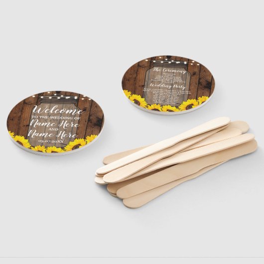 Zonnebloemen Jar Hout Trouwprogramma Bloemen Fan Handwaaier (Niet-gemonteerd)