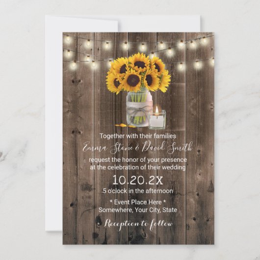  zonnebloemen Jar Rustic Barn Wedding Kaart (Voorkant)