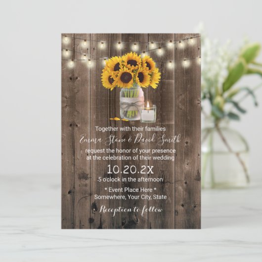  zonnebloemen Jar Rustic Barn Wedding Kaart (Staand voorkant)