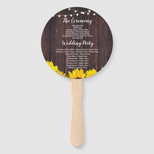Zonnebloemen Jar Wood Trouwprogramma Houten Ventil Handwaaier (Achterkant)