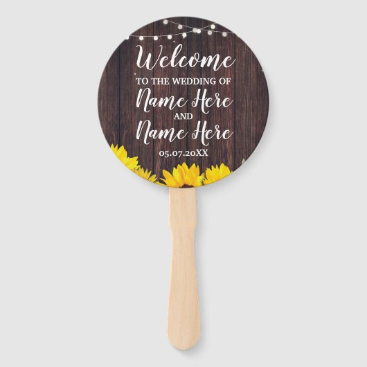 Zonnebloemen Jar Wood Trouwprogramma Houten Ventil Handwaaier (Voorkant)