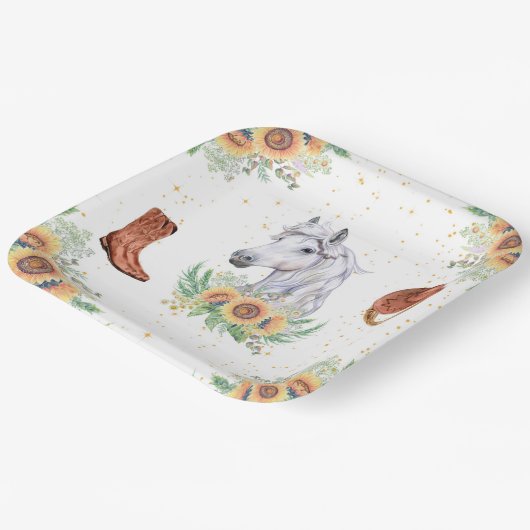 Zonnebloemen Jongen Paard Verjaardagsfeest Papieren Bordje (Gebogen)