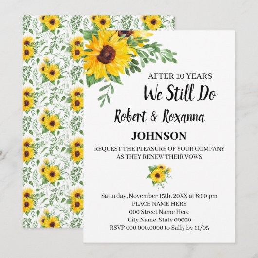 Zonnebloemen Jubileum Renewal Vows Kaart (Voorkant / Achterkant)