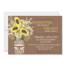 Zonnebloemen Jute Bruiloft Uitnodigingskaart Rusti