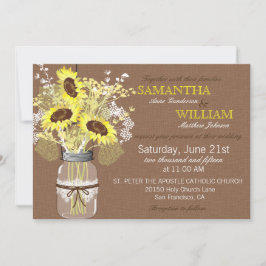 Zonnebloemen Jute Bruiloft Uitnodigingskaart Rusti Kaart
