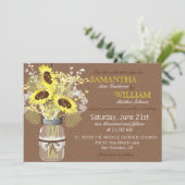 Zonnebloemen Jute Bruiloft Uitnodigingskaart Rusti Kaart (Staand voorkant)