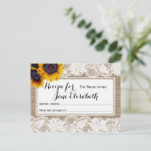 Zonnebloemen jute en kant bruid om recept kaart te (Staand voorkant)