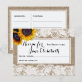 Zonnebloemen jute en kant bruid om recept kaart te (Voorkant / Achterkant)