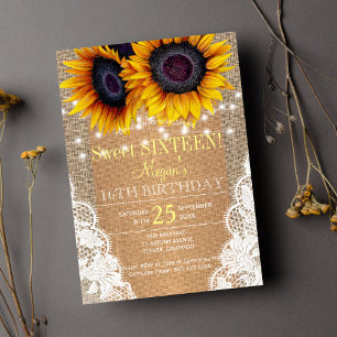 Zonnebloemen jute en kant herfst sweet sixteen kaart