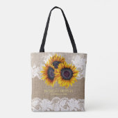 Zonnebloemen jute kant bruiloft meid van eer tote bag (Achterkant)