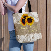 Zonnebloemen jute kant bruiloft meid van eer tote bag