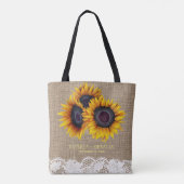 Zonnebloemen jute kant bruiloft moeder van de brui tote bag (Achterkant)