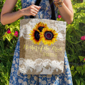 Zonnebloemen jute kant bruiloft moeder van de brui tote bag