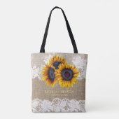 Zonnebloemen jute kant bruiloft moeder van de brui tote bag (Achterkant)