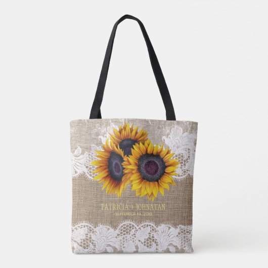 Zonnebloemen jute kant bruiloft moeder van de brui tote bag (Achterkant)