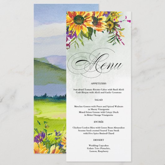 Zonnebloemen | Kaarten van het menu Wilde weduwen (Voorkant / Achterkant)