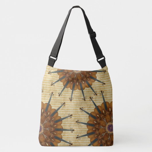 Zonnebloemen Kaleidoscope op gouden staven Crossbody Tas (Voorkant)