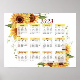 Zonnebloemen Kalender, 2023 Kalender, Jaarlijks Poster