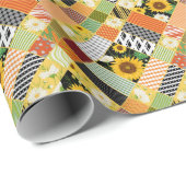 Zonnebloemen Kamille, Patchwork Waterverf. Cadeaupapier (Rol Hoek)