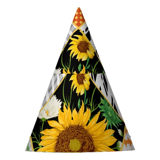 Zonnebloemen Kamille, Patchwork Waterverf. Feesthoedjes (Voorkant)