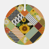 Zonnebloemen Kamille, Patchwork Waterverf. Glas Ornament (Achterkant)