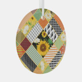 Zonnebloemen Kamille, Patchwork Waterverf. Glas Ornament (Voorkant Rechts)