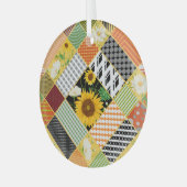 Zonnebloemen Kamille, Patchwork Waterverf. Glas Ornament (Voorkant links)