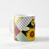 Zonnebloemen Kamille, Patchwork Waterverf. Koffiemok (Voorkant links)