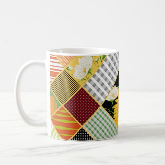 Zonnebloemen Kamille, Patchwork Waterverf. Koffiemok (Links)