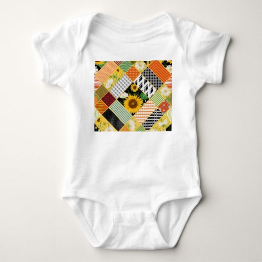 Zonnebloemen Kamille, Patchwork Waterverf. Romper (Voorkant)