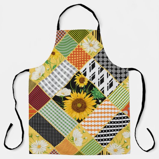 Zonnebloemen Kamille, Patchwork Waterverf. Schort (Voorkant)