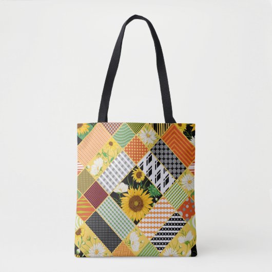 Zonnebloemen Kamille, Patchwork Waterverf. Tote Bag (Voorkant)