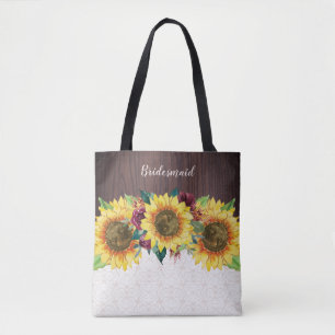 Zonnebloemen Kant Hout Bourgondië Bloemen Bruidsme Tote Bag