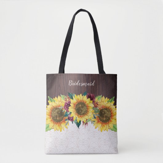 Zonnebloemen Kant Hout Bourgondië Bloemen Bruidsme Tote Bag (Voorkant)