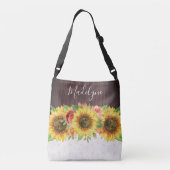 Zonnebloemen Kant Hout Rustieke Bloemen Crossbody Tas (Achterkant)