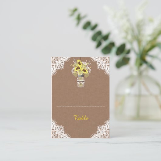Zonnebloemen Kant Jar Rustieke Trouwplaats Kaarten Plaatskaartje (Staand voorkant)