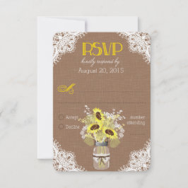 Zonnebloemen Kant Mason Jar RSVP-kaart RSVP Kaartje